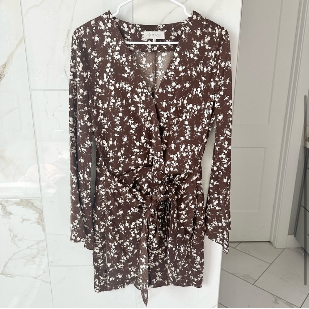 Wayf Floral Brown Wrap Dress - Picture 2 of 4
